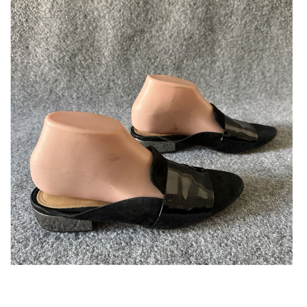 SCHUTZ Black Suede Patent Leather Slip-On Almond Toe Mule Heels 6.5B